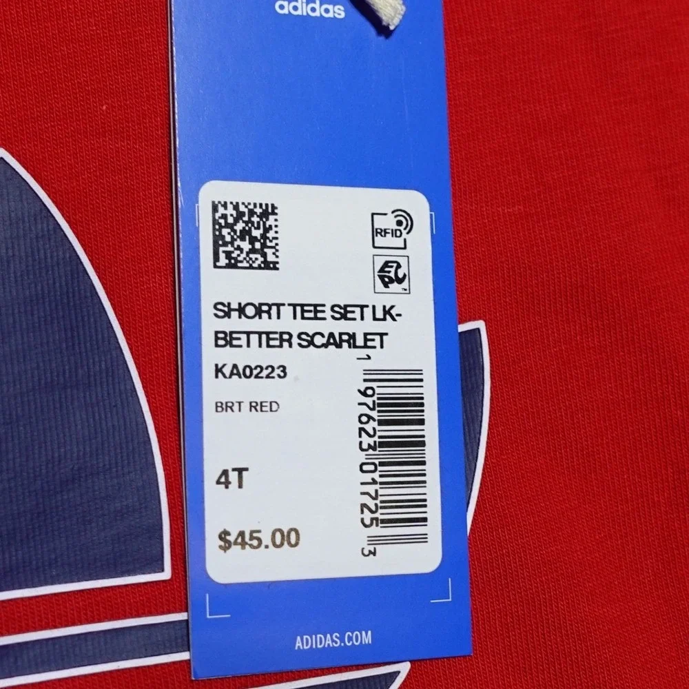 Adidas Short Tee Set Toddler 4T Red Brand New KA0223 Originals 2-Piece Set